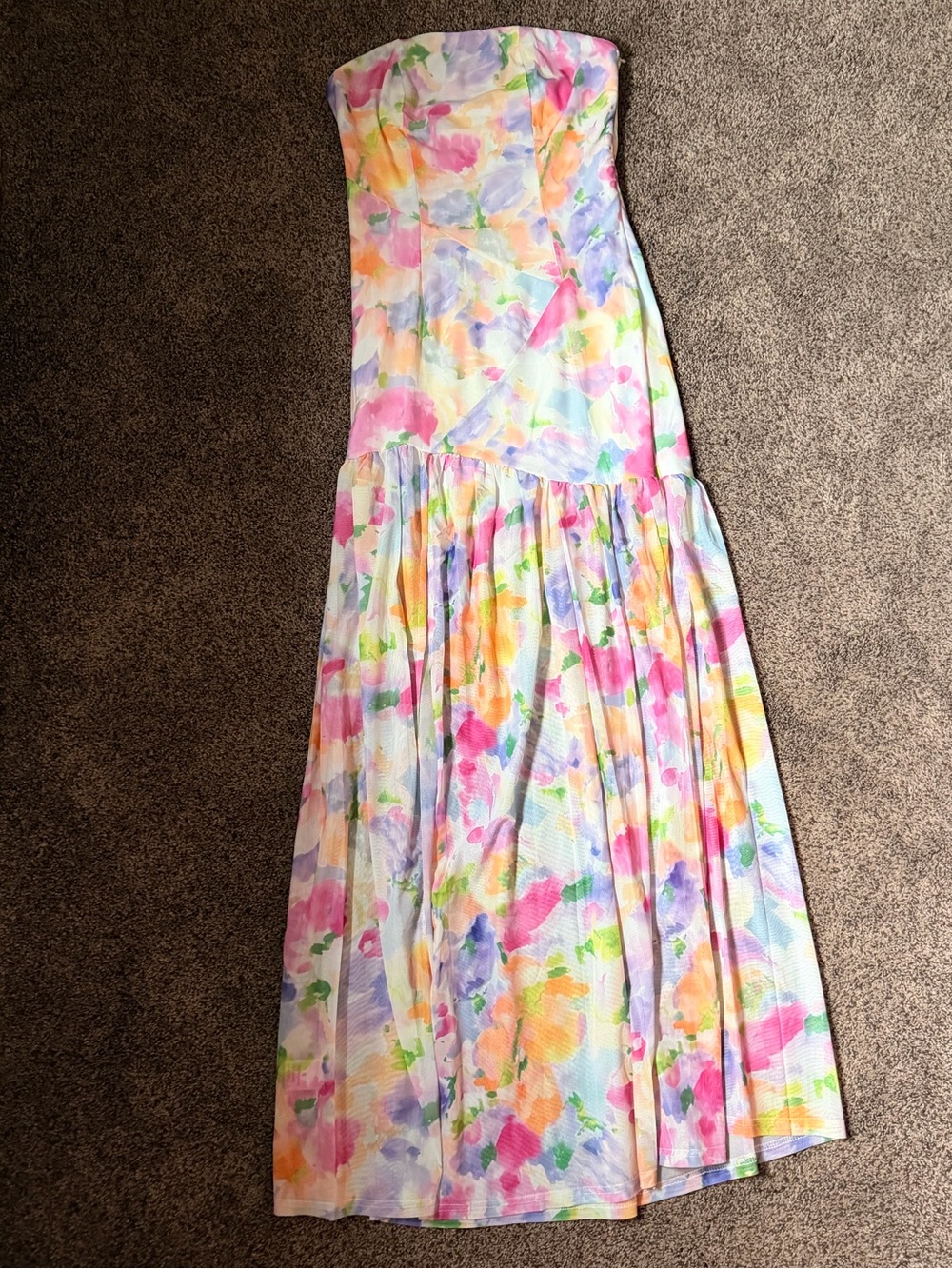 Strapless Watercolor Floral Maxi Dress in Pastel Multi